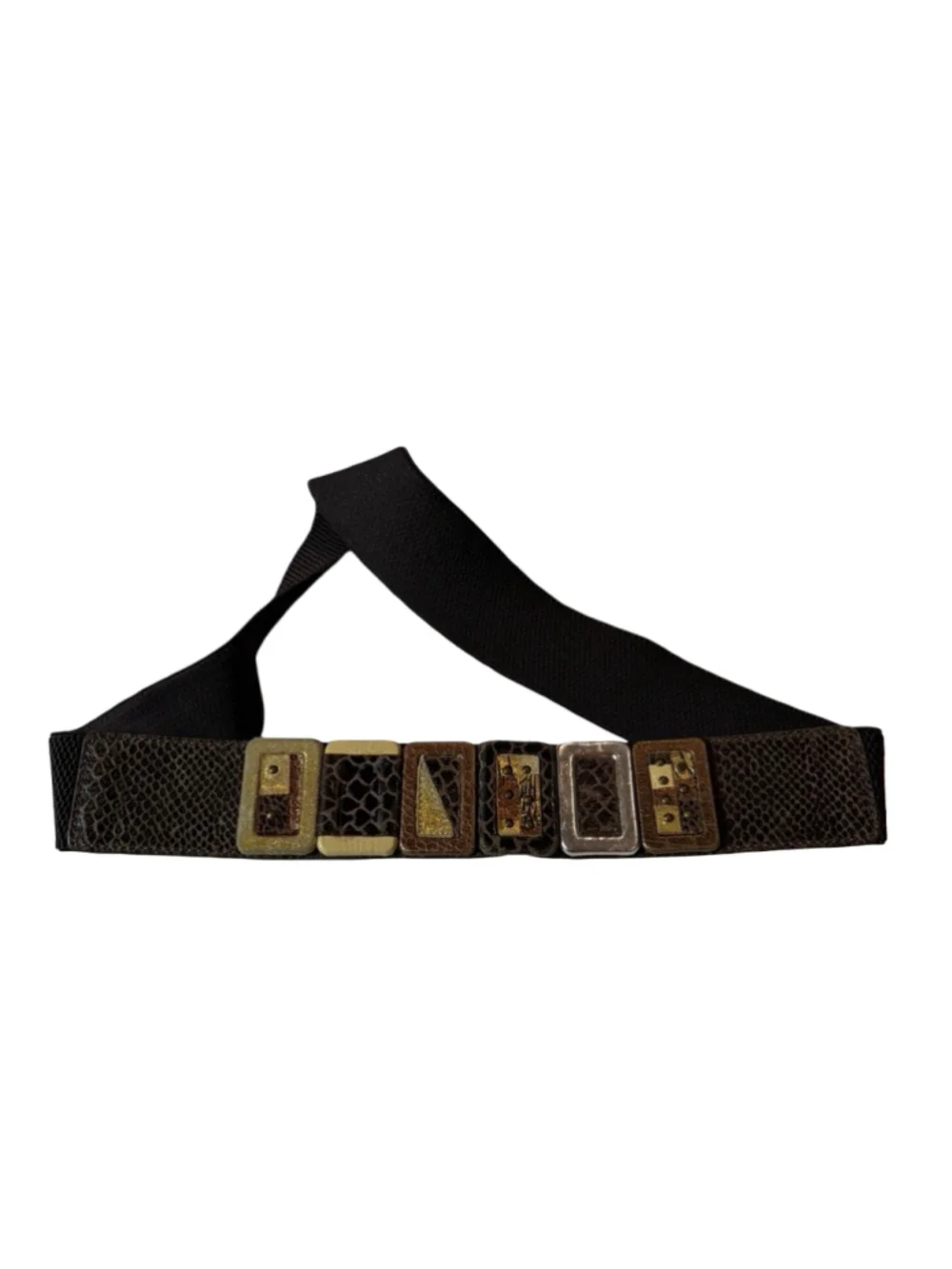 Chico’s Boho Mosaic Mixed Metal Leather Elastic Waist Belt Size M